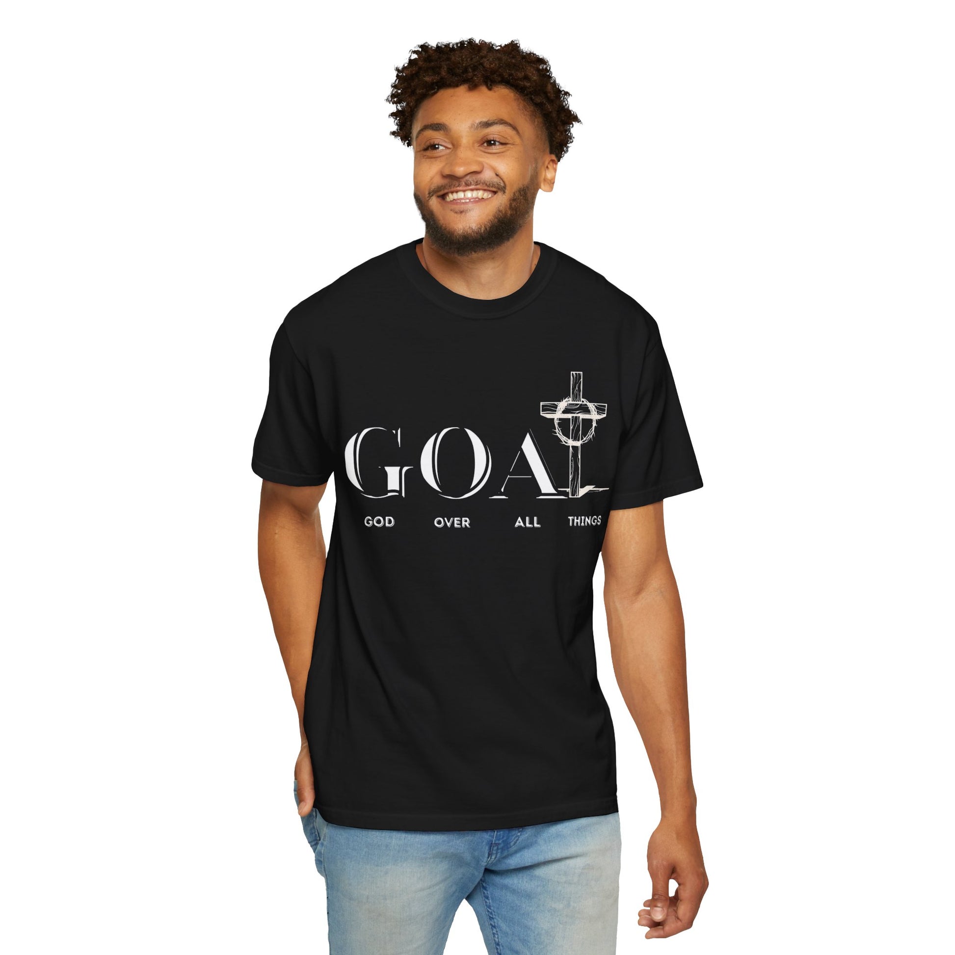 Christian Motivational T-shirt - "GOAT: God Over All Things" - Casual Wear, Faith-Based Apparel, Everyday Inspiration, Gift for Believers